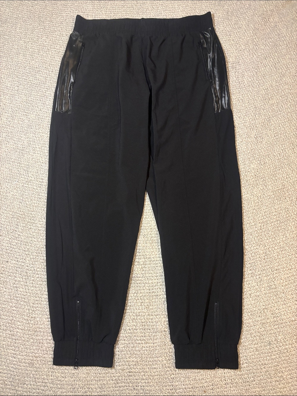 Victoria Sport Black Faux Leather Trim Zip-Cuff Joggers Track Pants
Large